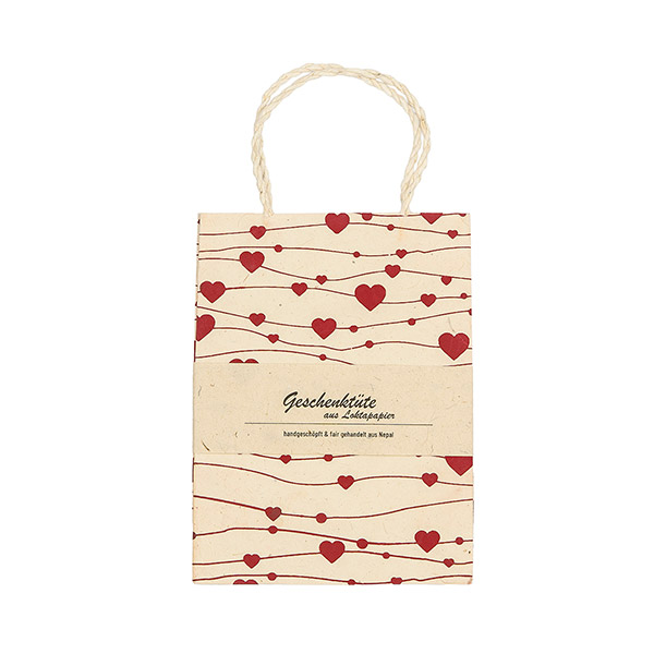 Geschenktüte S HERZCHEN, natur-beere, Loktapapier / CONTIGO Fairtrade Onlineshop