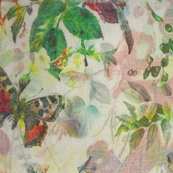 Schal BUTTERFLY, weiß-bunt, 180x70 cm, 100 % Leinen / CONTIGO Fairtrade Onlineshop