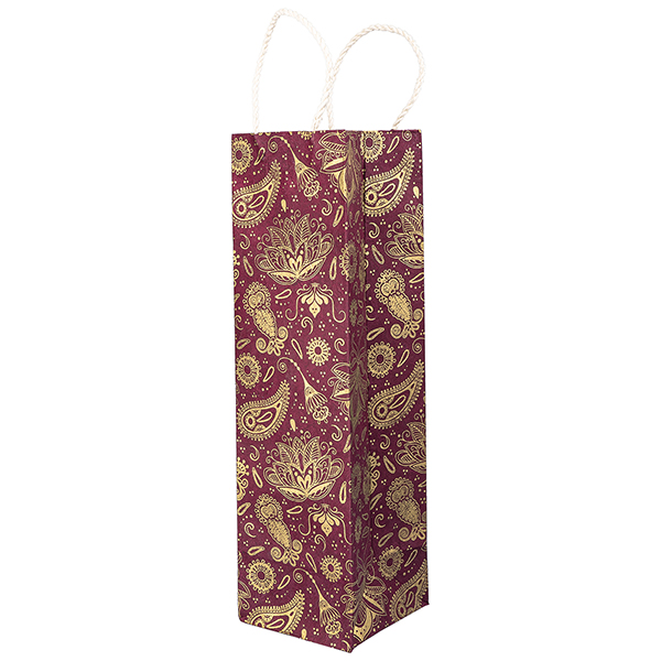 Geschenktüte L, Flasche PAISLEY beere-gold, Loktapapier handgeschöpft