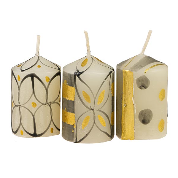 Stumpenkerze 3x5cm BLACK & GOLD, Kapula / CONTIGO Fairtrade Onlineshop
