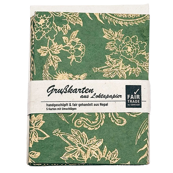 5 Karten mit Umschlag PHOENIX piniengrün, Lokta / CONTIGO Fairtrade Onlineshop