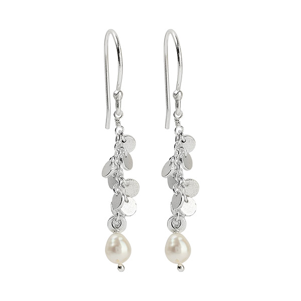 Ohrringe, Goldplättchen mit Perle, versilbert / CONTIGO Fairtrade Onlineshop