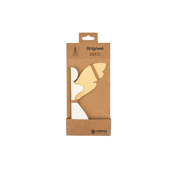 Papierdeko Engel Origami 18 cm, weiß-gold, Papier