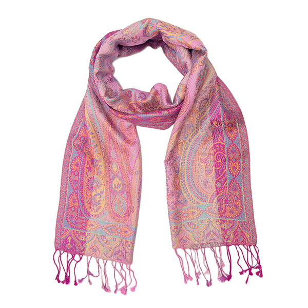 Schal PAISLEY rosa-beere-hellblau-mix, 165x35cm, Seide / CONTIGO Fairtrade Onlineshop