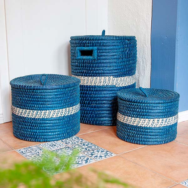 Aufbewahrungskorb 35x25cm AZUL mit Deckel, Gras, Jute / CONTIGO Fairtrade Onlineshop