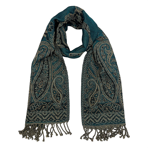 Wollschal PAISLEY, petrol, 180x70 cm, 100 % Wolle