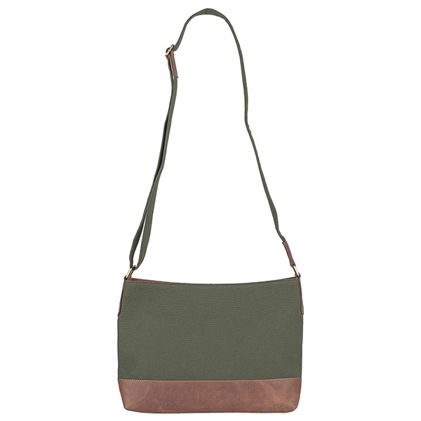 Tasche MAHILA waldgrün, Leder und Bio-Baumwollcanvas / CONTIGO Fairtrade Onlineshop