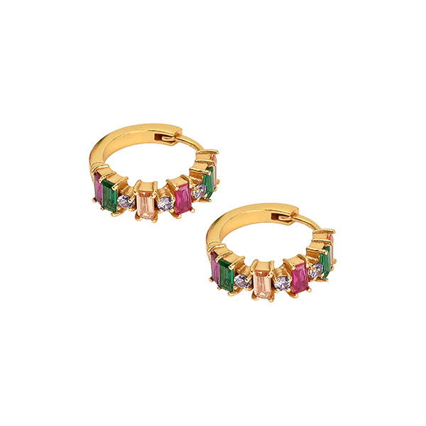 Ohrringe, Creole, Zirkonia bunt, 22K vergoldet / CONTIGO Fairtrade Onlineshop