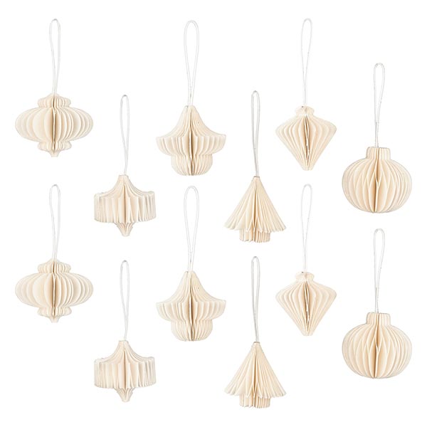Set 12 Mini Ornamente Origami, weiß, Papier SONDERPREIS / CONTIGO Fairtrade Onlineshop
