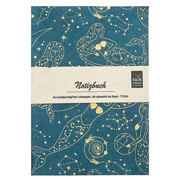 Notizheft MERMAID MOON petrol-gold, Lokta handgeschöpft
