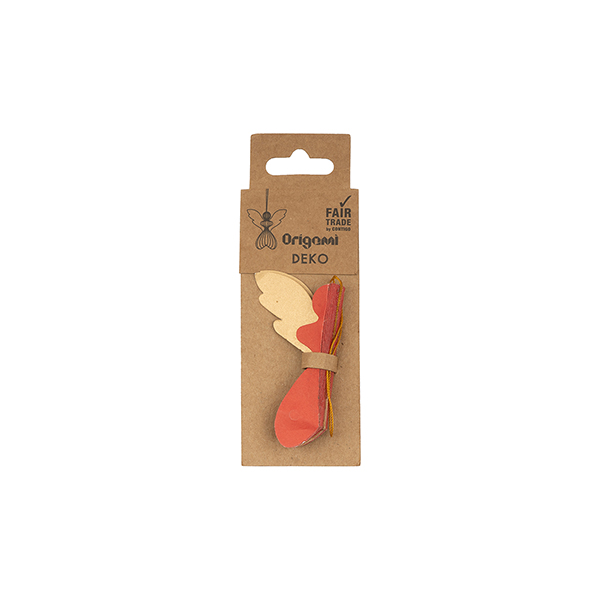 Papierdeko Engel Origami 7cm, rot-gold, Papier / CONTIGO Fairtrade Onlineshop