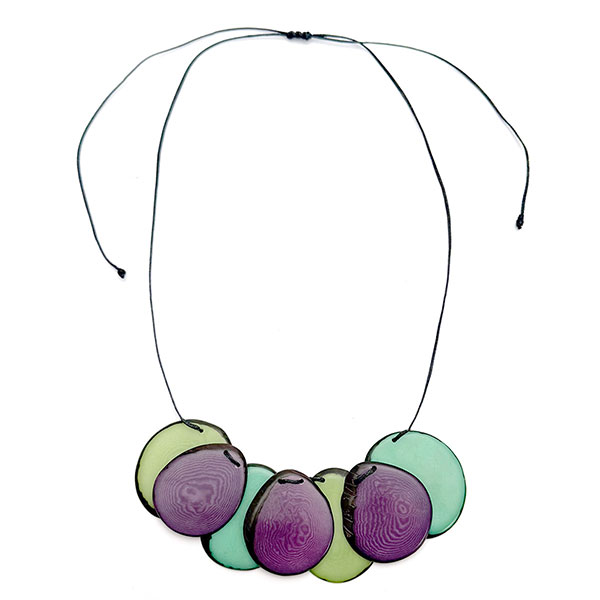 Halskette Overlapping grün violett, Tagua