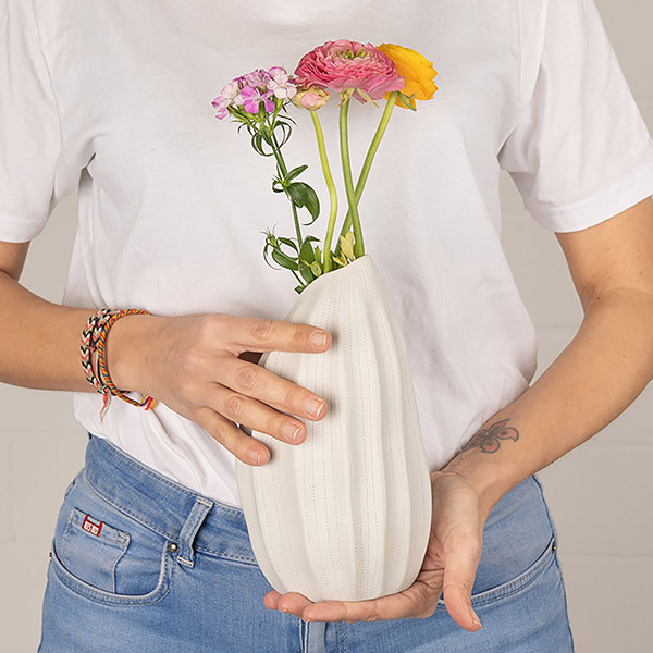 Vase SEDA L, 15x30 cm, weiß gestreift, Keramik, handgemacht