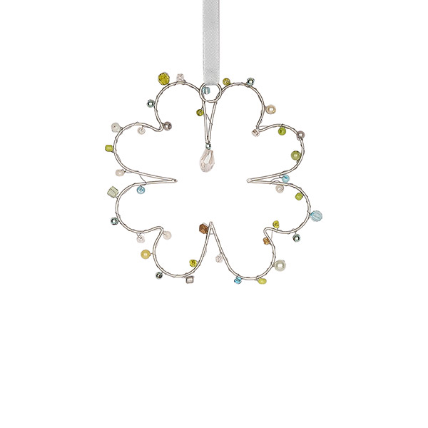 Perlendekoration KLEEBLATT mit Kristall 10cm, aqua