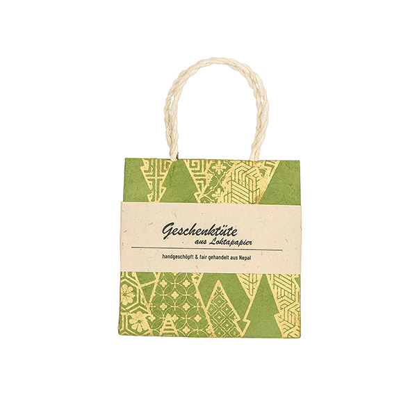 Geschenktüte XS WEIHNACHTSWALD, grün-gold, Loktapapier / CONTIGO Fairtrade Onlineshop