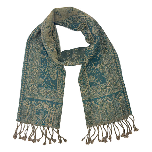 Schal PAISLEY petrol-grau, 165x35cm Wolle / CONTIGO Fairtrade Onlineshop