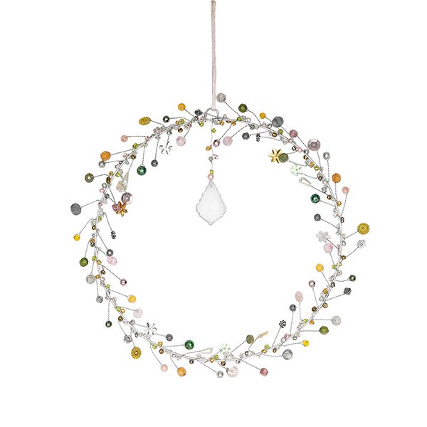 Perlendekoration Ring 20 cm, mit Kristallen frühlingspastell