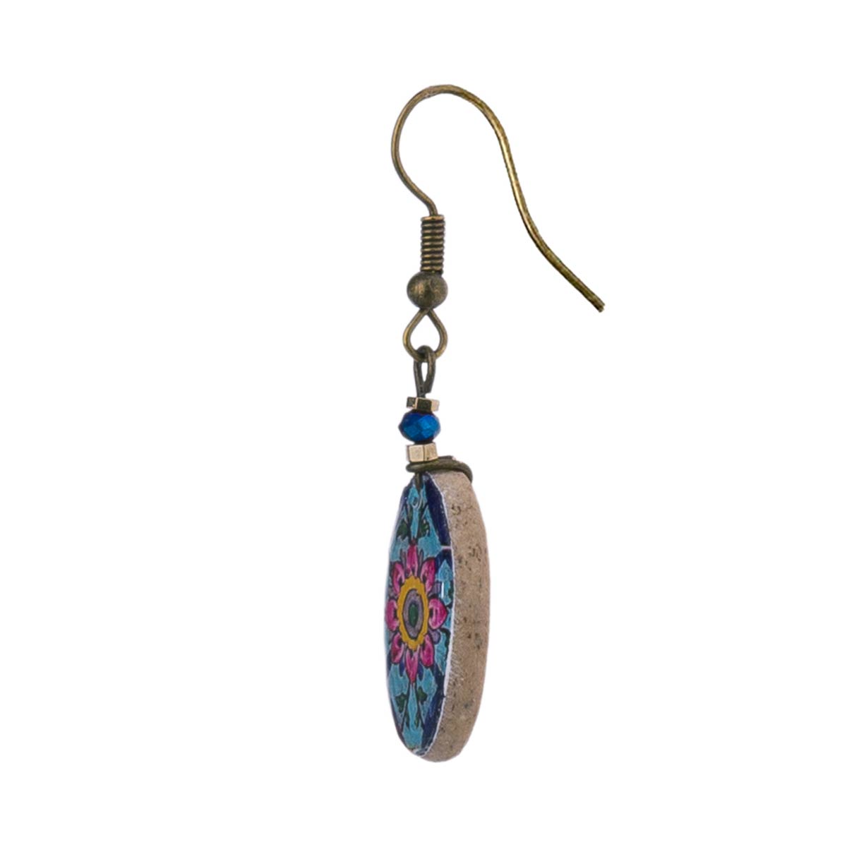 Ohrringe Chrysantheme oval blau-rosa, Fliese / CONTIGO Fairtrade Onlineshop