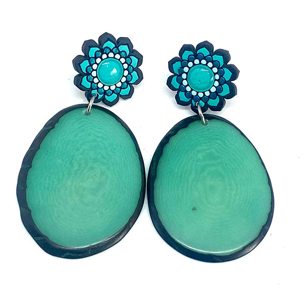 Ohrringe DUO türkis, Tagua und Flaschenkürbis / CONTIGO Fairtrade Onlineshop