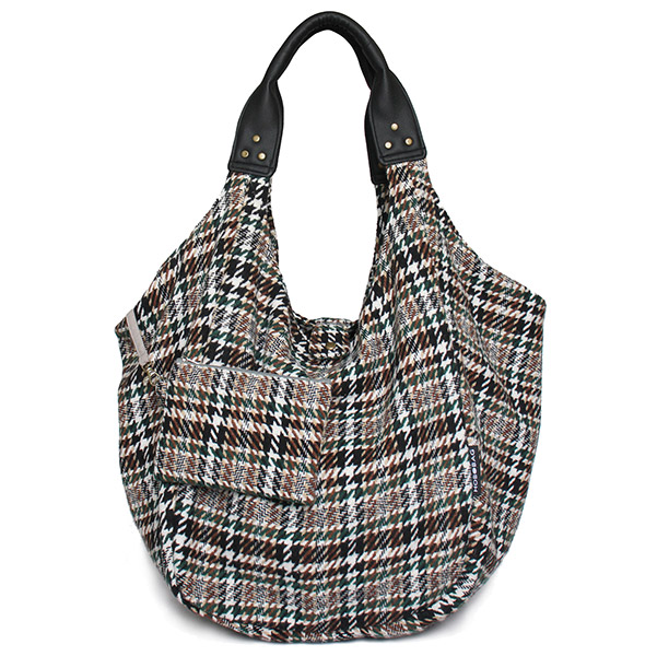 Tasche HOBOBAG MANCHESTER, braun-schwarz-dunkelgrün Tweed, Wollmix