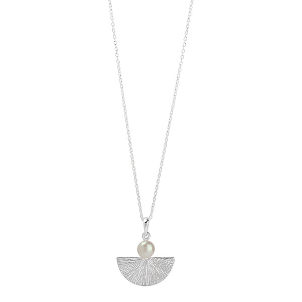 Halskette, Halbmond, Perle, versilbert / CONTIGO Fairtrade Onlineshop