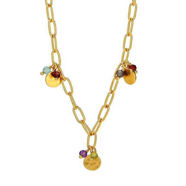 Halskette STATEMENT Steinchen bunt, 22K vergoldet / CONTIGO Fairtrade Onlineshop