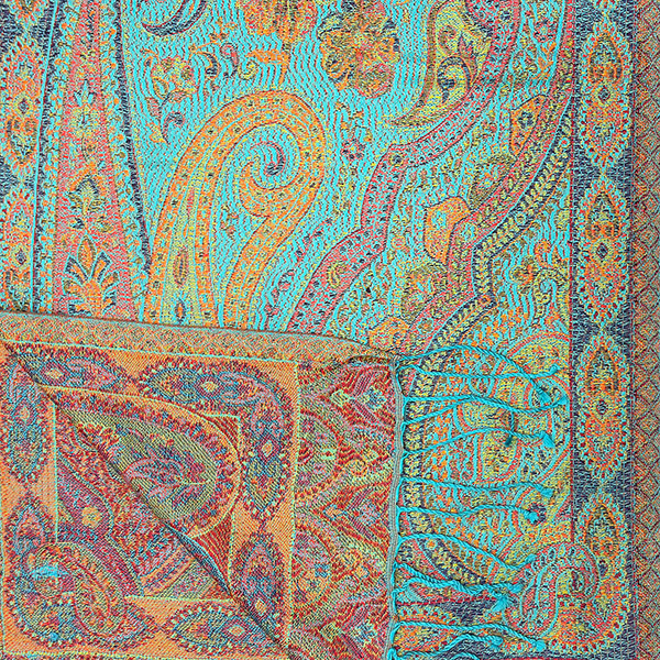 Schal PAISLEY türkis-orange-mix, 165x35cm, Seide / CONTIGO Fairtrade Onlineshop