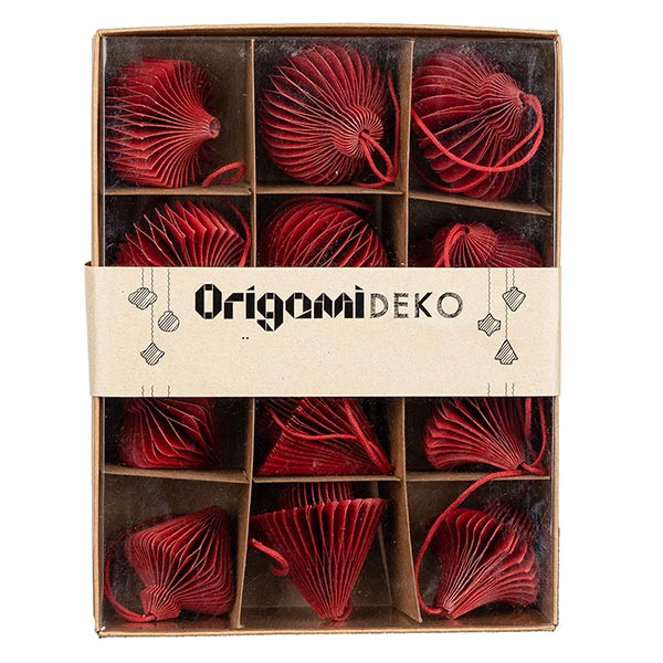 -15% Set 12 Mini Ornamente Origami, rot, Papier SONDERPREIS