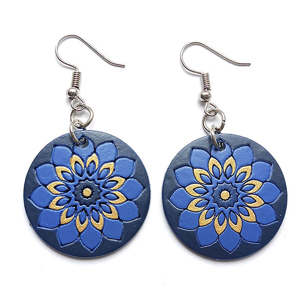 Ohrringe DISC FLORAL blau, Flaschenkürbis