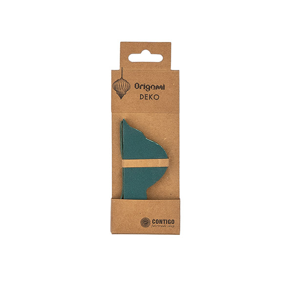 Papierdeko Origami DROP, 9 cm, dunkelgrün, Goldrand