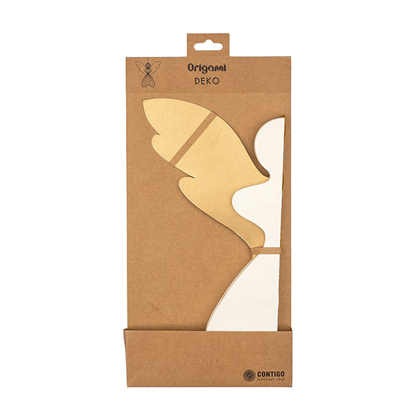 Papierdeko Engel Origami 30 cm, weiß-gold, Papier