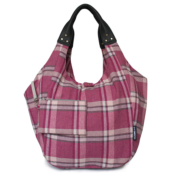 Tasche HOBOBAG DUBLIN, weinrot-weiß Flanell, Wollmix / CONTIGO Fairtrade Onlineshop