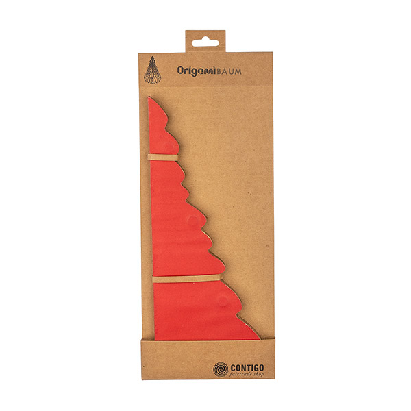 Weihnachtsbaum ORIGAMI 31 cm, rot, Goldrand, Papier