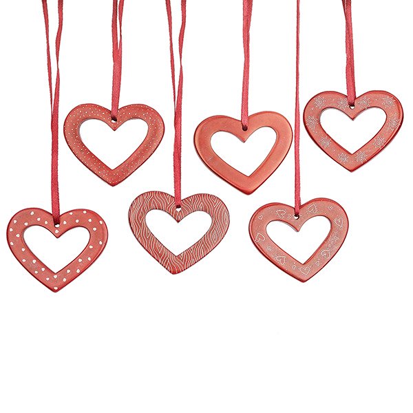 Anhänger HERZ 5cm rot graviert (Stückpreis), Speckstein Anhänger HERZ 5cm rot graviert (Stückpreis), Speckstein