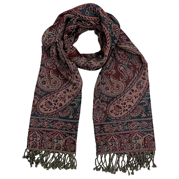 Wollschal PAISLEY, rot-blau, 180x70 cm, 100 % Wolle