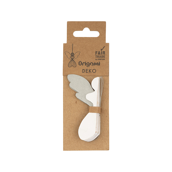 Papierdeko Engel Origami 7cm weiß-silber, Papier / CONTIGO Fairtrade Onlineshop