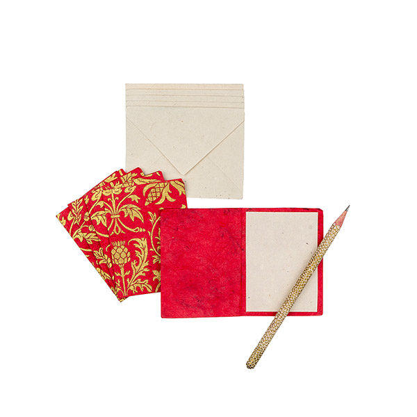 5 Mini Karten mit Umschlag EDEN rot-gold, Lokta / CONTIGO Fairtrade Onlineshop