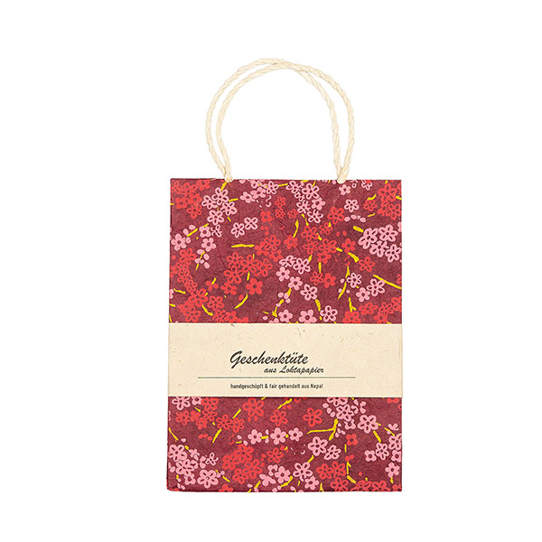 Geschenktüte S BLÜMCHEN, purpur-rosa-fuchsia-limette / CONTIGO Fairtrade Onlineshop