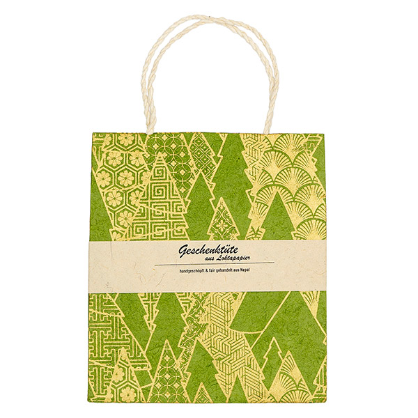 Geschenktüte M WEIHNACHTSWALD, grün-gold, Loktapapier / CONTIGO Fairtrade Onlineshop