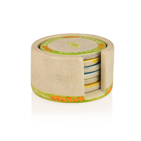 6er Set Untersetzer SAFARI bunt graviert, Speckstein / CONTIGO Fairtrade Onlineshop