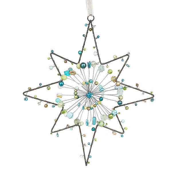 Perlendekoration STERN 22x24cm, petrol / CONTIGO Fairtrade Onlineshop