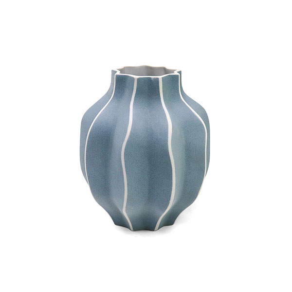 Vase MAFA S, 17x19 cm, blau-weiß gestreift, Keramik handgemacht