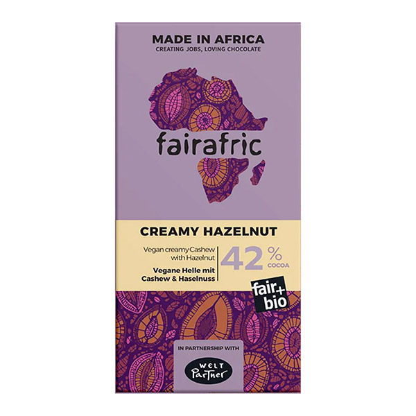 fairafric - Schokolade BIO Creamy Hazelnut, Helle 42%  80g / CONTIGO Fairtrade Onlineshop