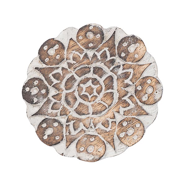 Glas-Untersetzer KALAMKARI handgeschnitzt, Mangoholz / CONTIGO Fairtrade Onlineshop