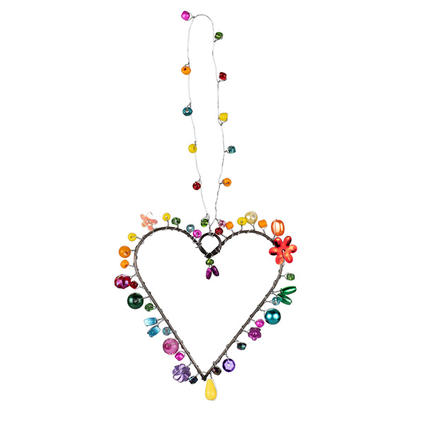 Perlendekoration HERZ 7cm, Regenbogen