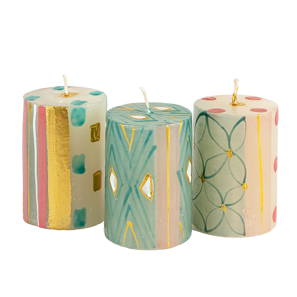 Stumpenkerze 4,5x7cm PASTELL & GOLD, Kapula / CONTIGO Fairtrade Onlineshop