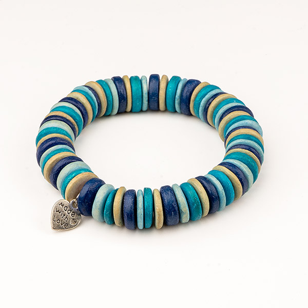 Armband Scheibchen Blautöne, Kokosnuss / CONTIGO Fairtrade Onlineshop