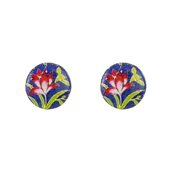 Ohrstecker Blumen-Muster, blau-bunt, Fliese / CONTIGO Fairtrade Onlineshop