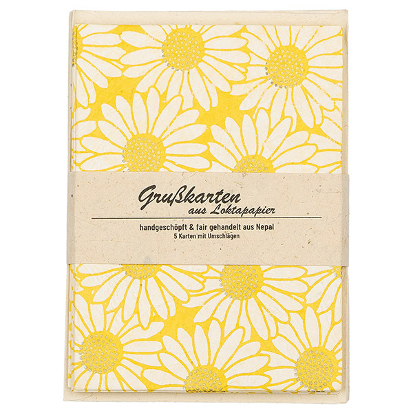 5 Karten mit Umschlag, SONNENBLUME, gelb-natur-gold / CONTIGO Fairtrade Onlineshop