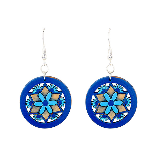 Ohrringe BLUMEN MOSAIK blau, Flaschenkürbis / CONTIGO Fairtrade Onlineshop
